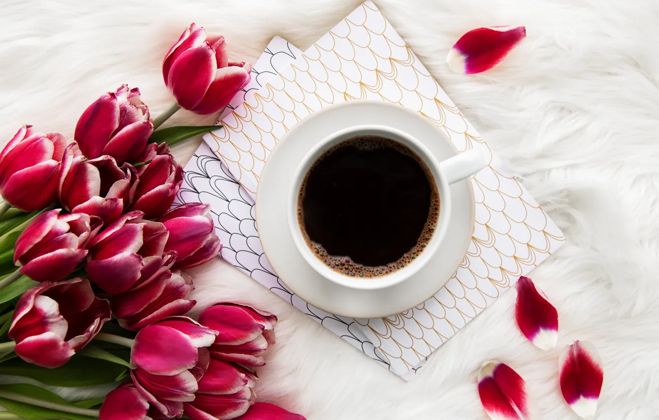 Photo wallpaper coffee, bouquet, Cup, Notepad, Olena Rudo