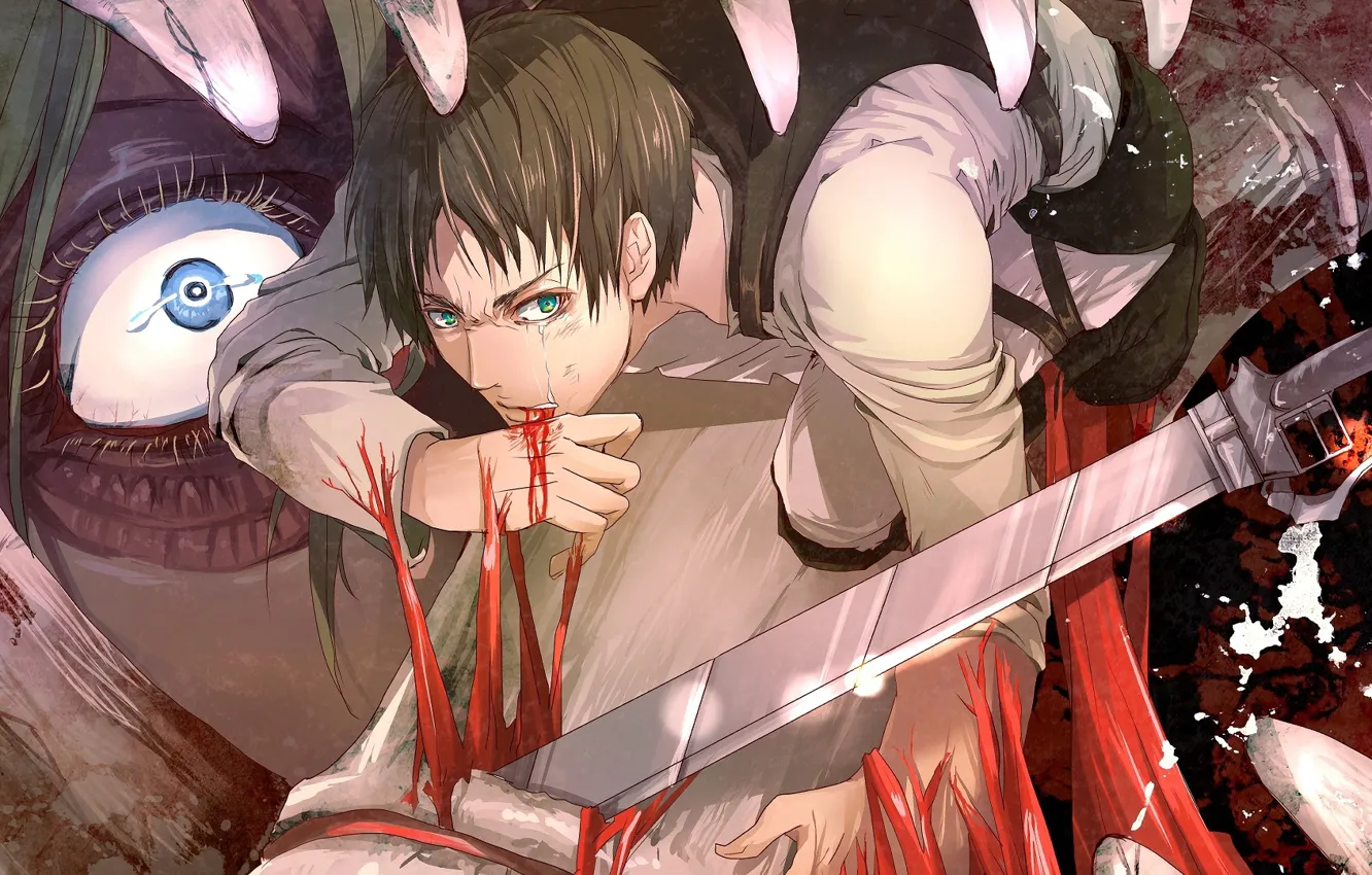 Photo wallpaper eyes, anger, blood, Titan, Shingeki no Kyojin, Attack Of The Titans, Eren Yeager