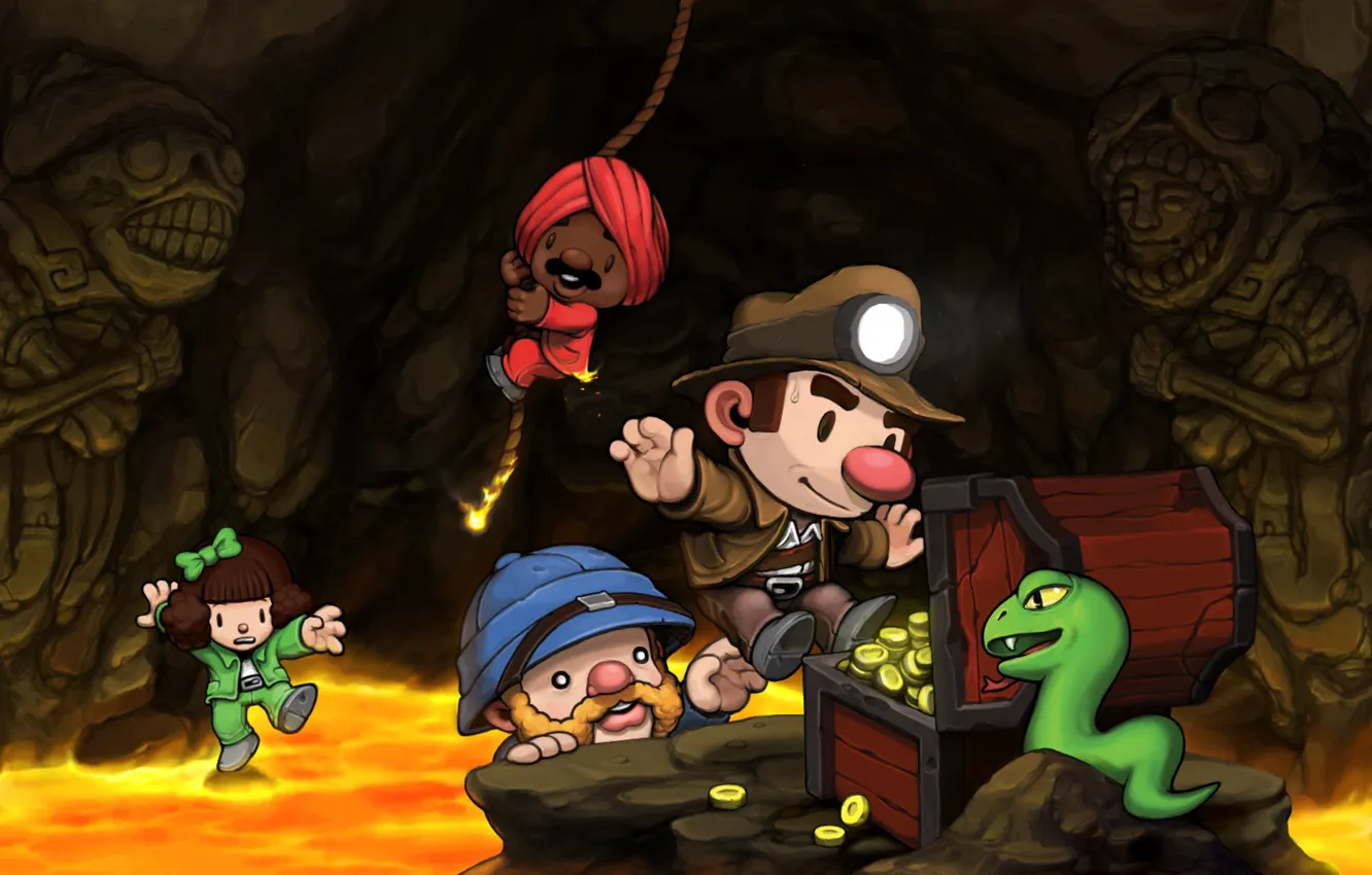 Photo wallpaper the game, cave, adventure, Spelunky