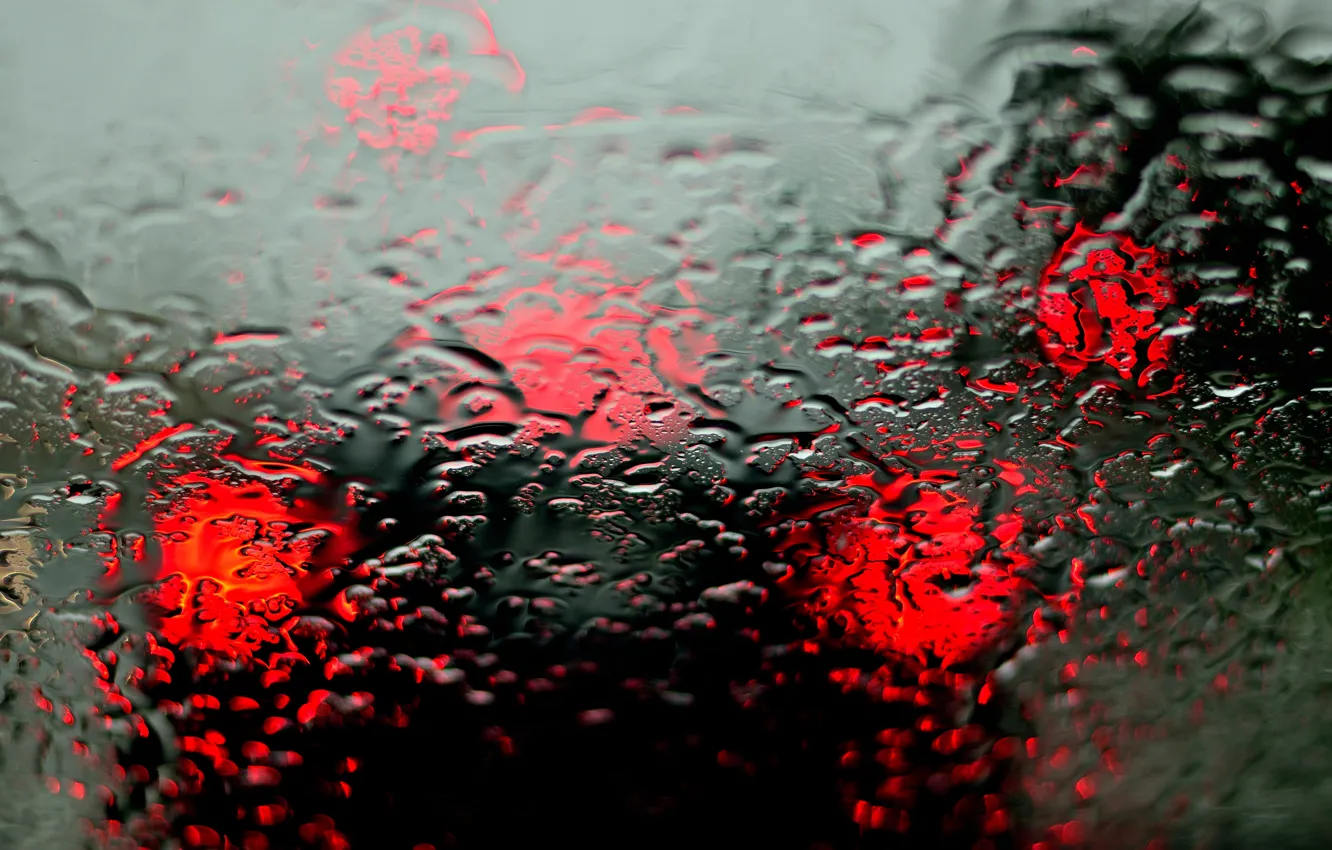 Photo wallpaper machine, glass, drops, rain, lights, blur