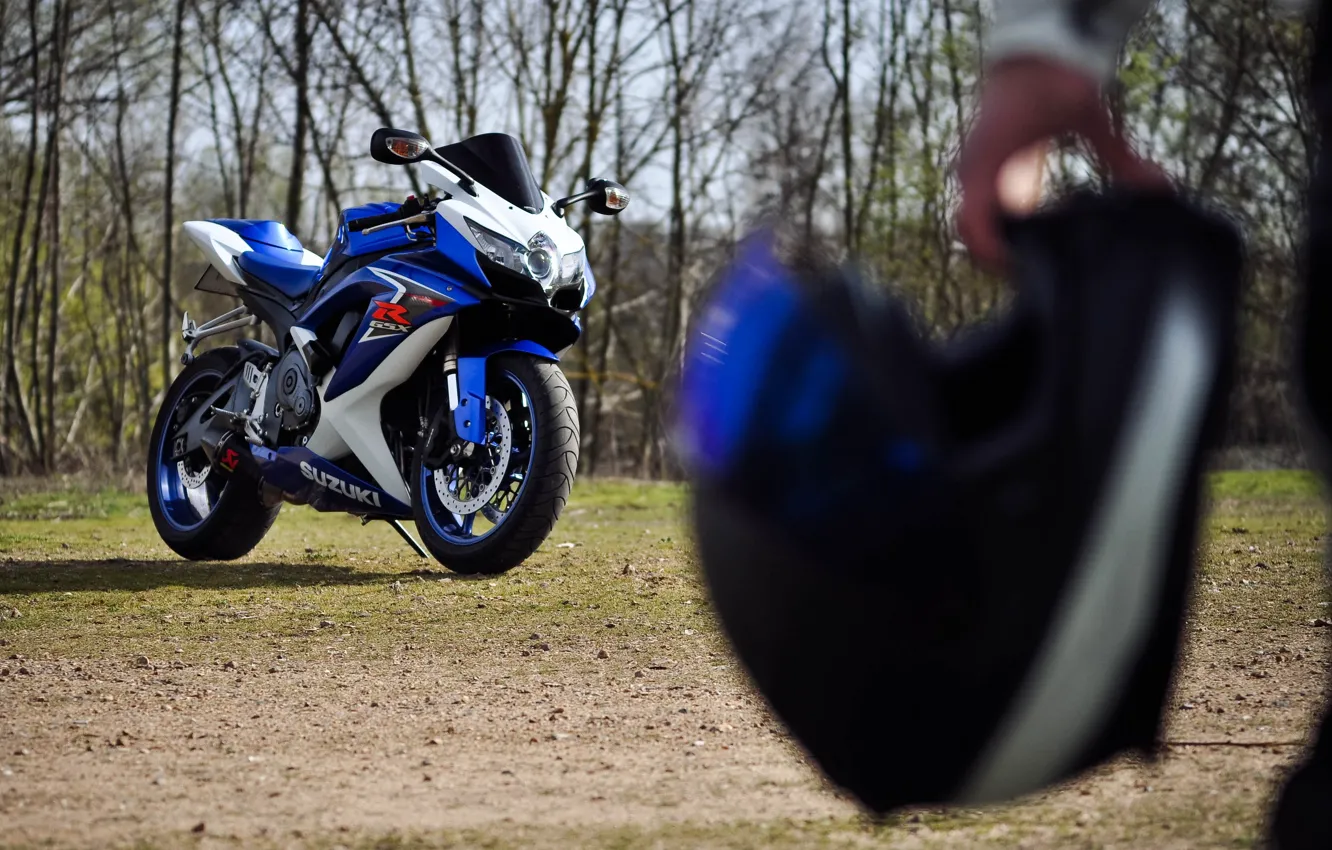 Photo wallpaper blue, motorcycle, helmet, Supersport, suzuki, blue, Suzuki, gsx-r600