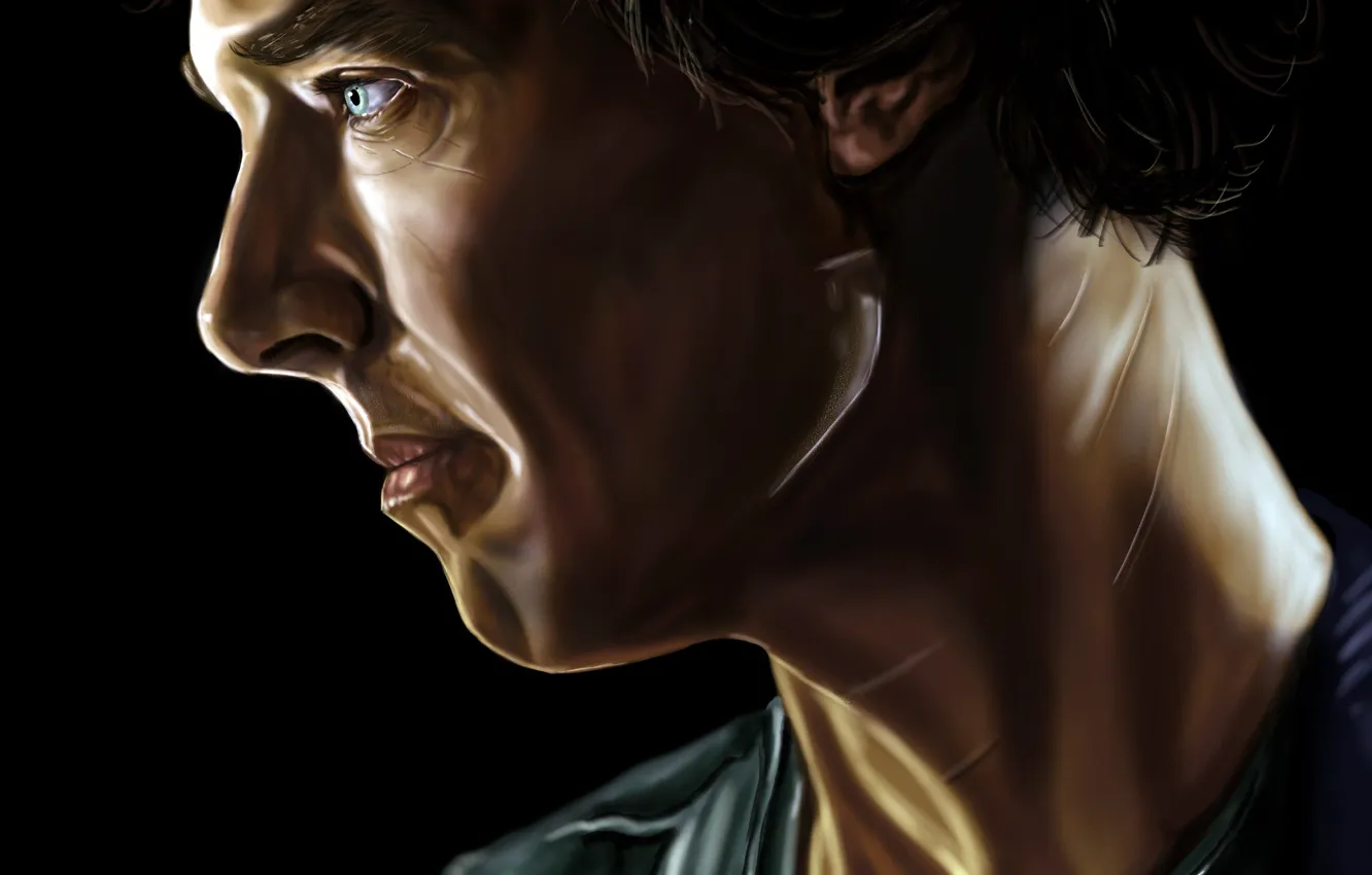 Photo wallpaper face, profile, Sherlock Holmes, Benedict Cumberbatch, Benedict Cumberbatch, Sherlock, Sherlock, Sherlock BBC