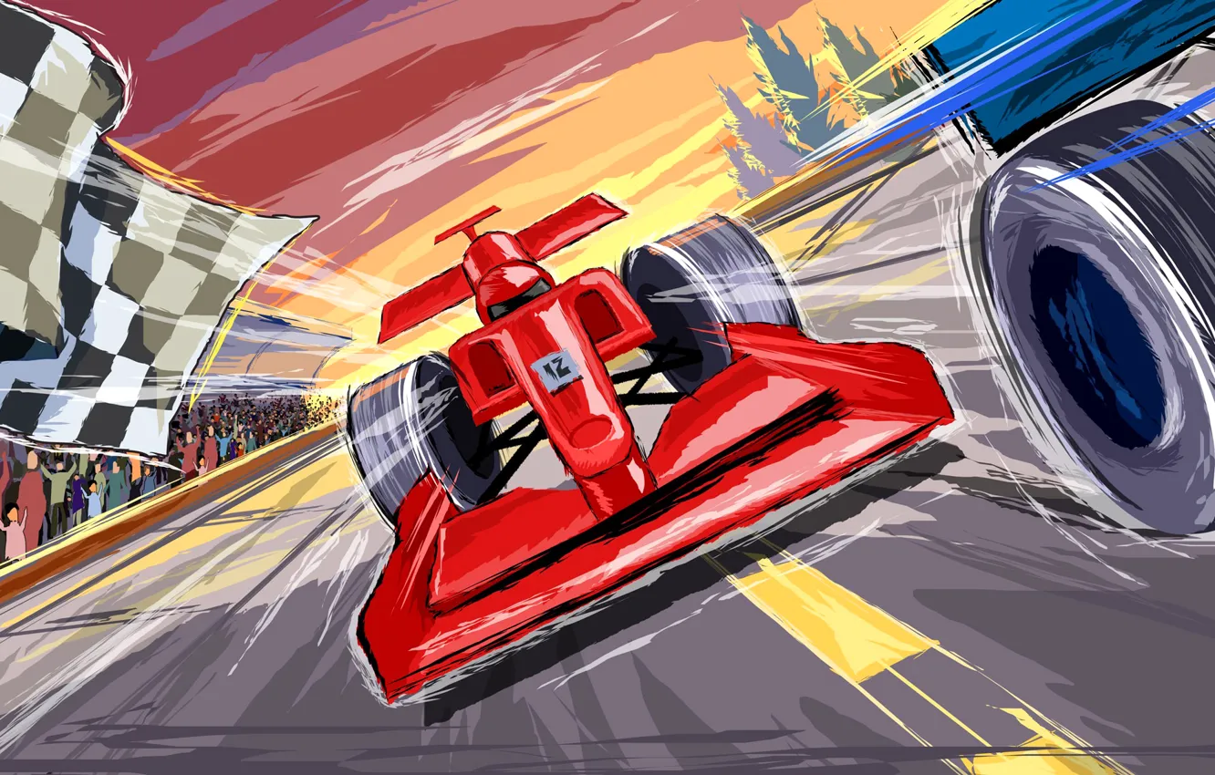 Photo wallpaper figure, vector, race, formula 1, ferrari, tribune, Motorsport, finish