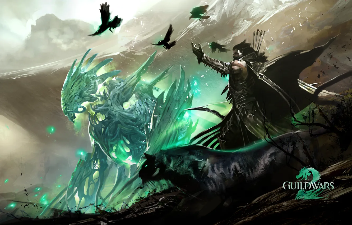 Photo wallpaper the sorcerer, guild wars2, dog