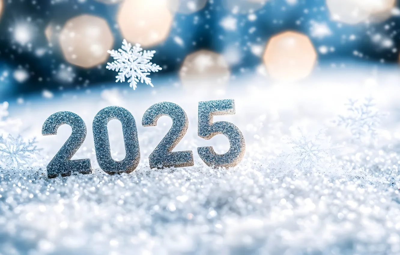 Photo wallpaper winter, snow, figures, date, 2025, AI art, New Year 2025, neural network