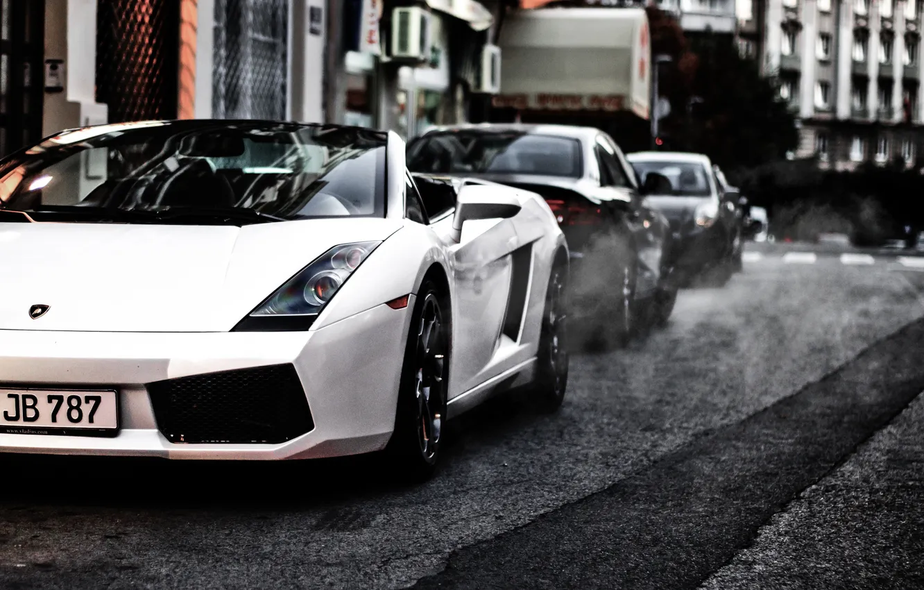 Photo wallpaper white, audi, street, Lamborghini, couples, white, Gallardo, convertible