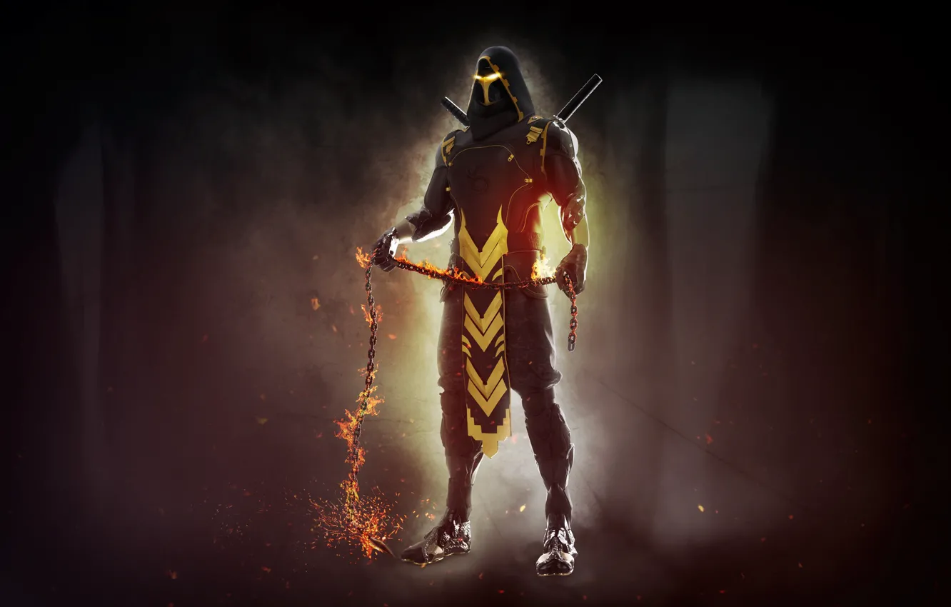 Photo wallpaper science fiction, Mortal Kombat, Scorpion, Characters, Mendez Cakson, Comic Art, by Mendez Cakson