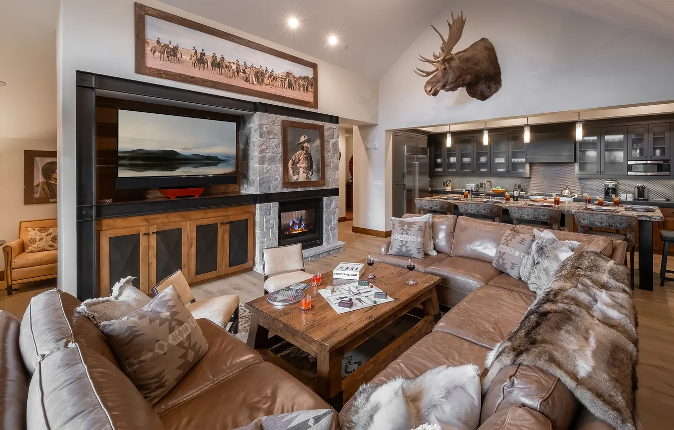 Photo wallpaper design, style, interior, kitchen, living room, dining room, Oklahoma, ranch