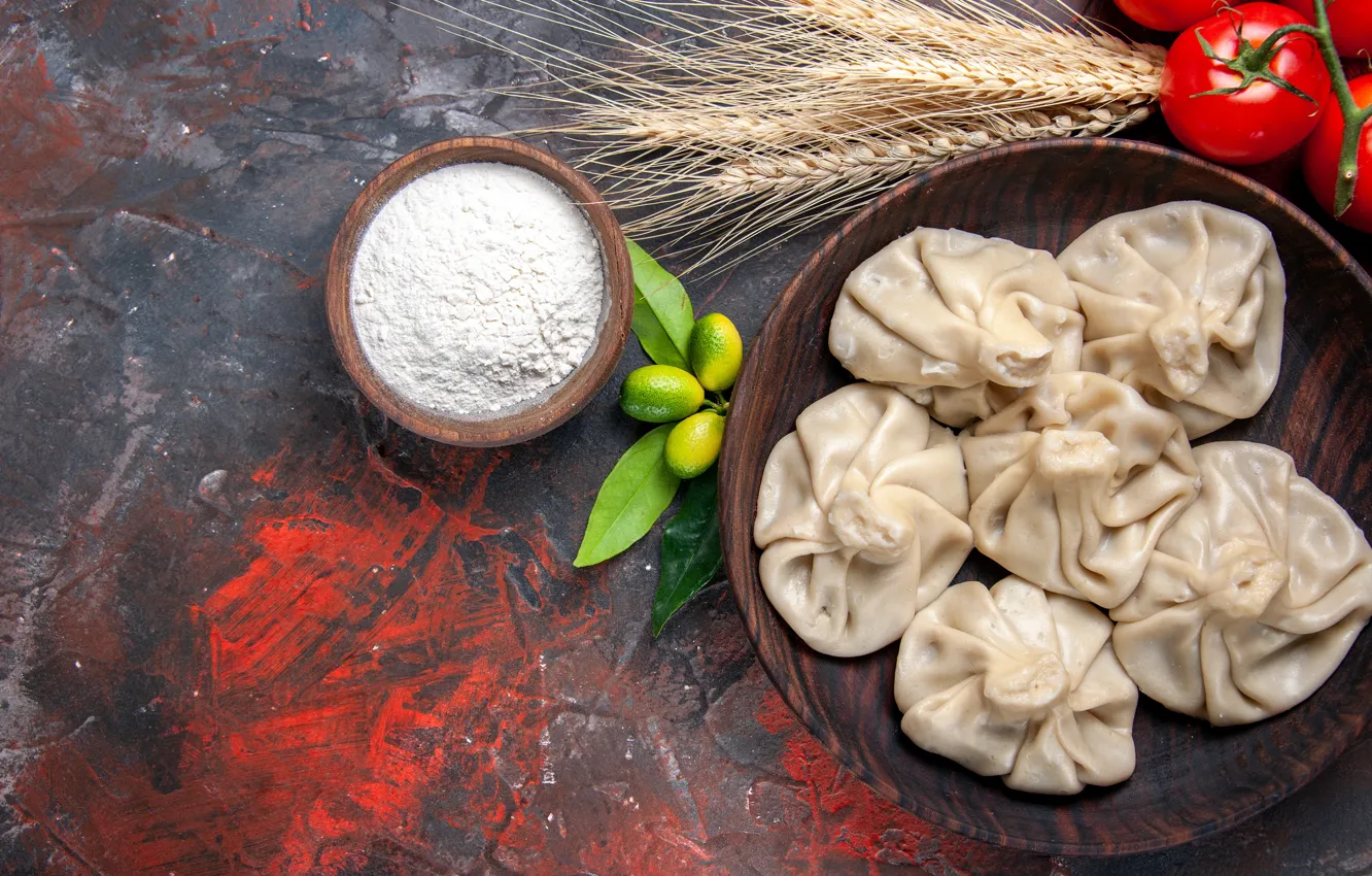 Photo wallpaper ears, tomatoes, flour, dumplings
