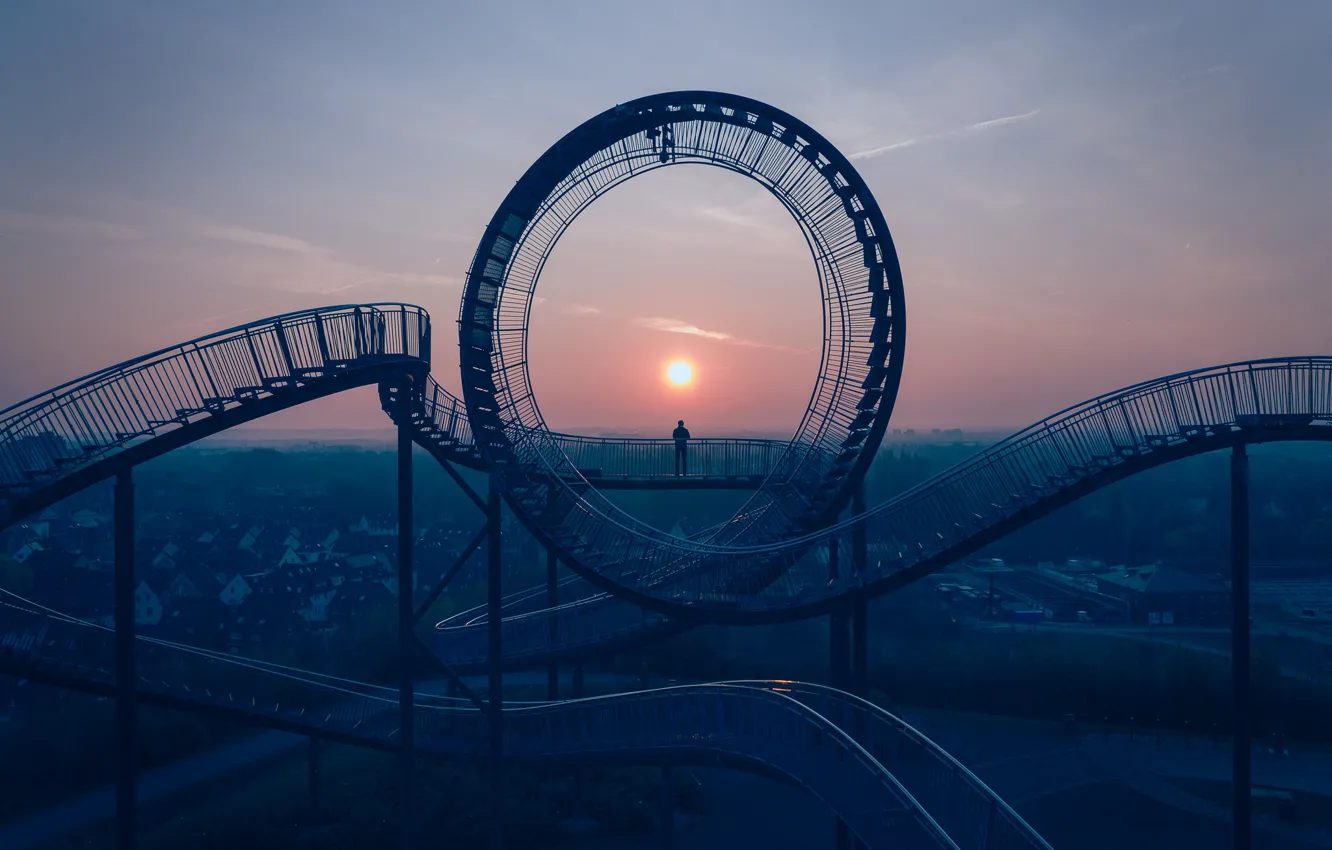 Photo wallpaper sunset, people, Germany, attraction, Germany, Duisburg, Duisburg, Tiger & Turtle - Magic Mountain