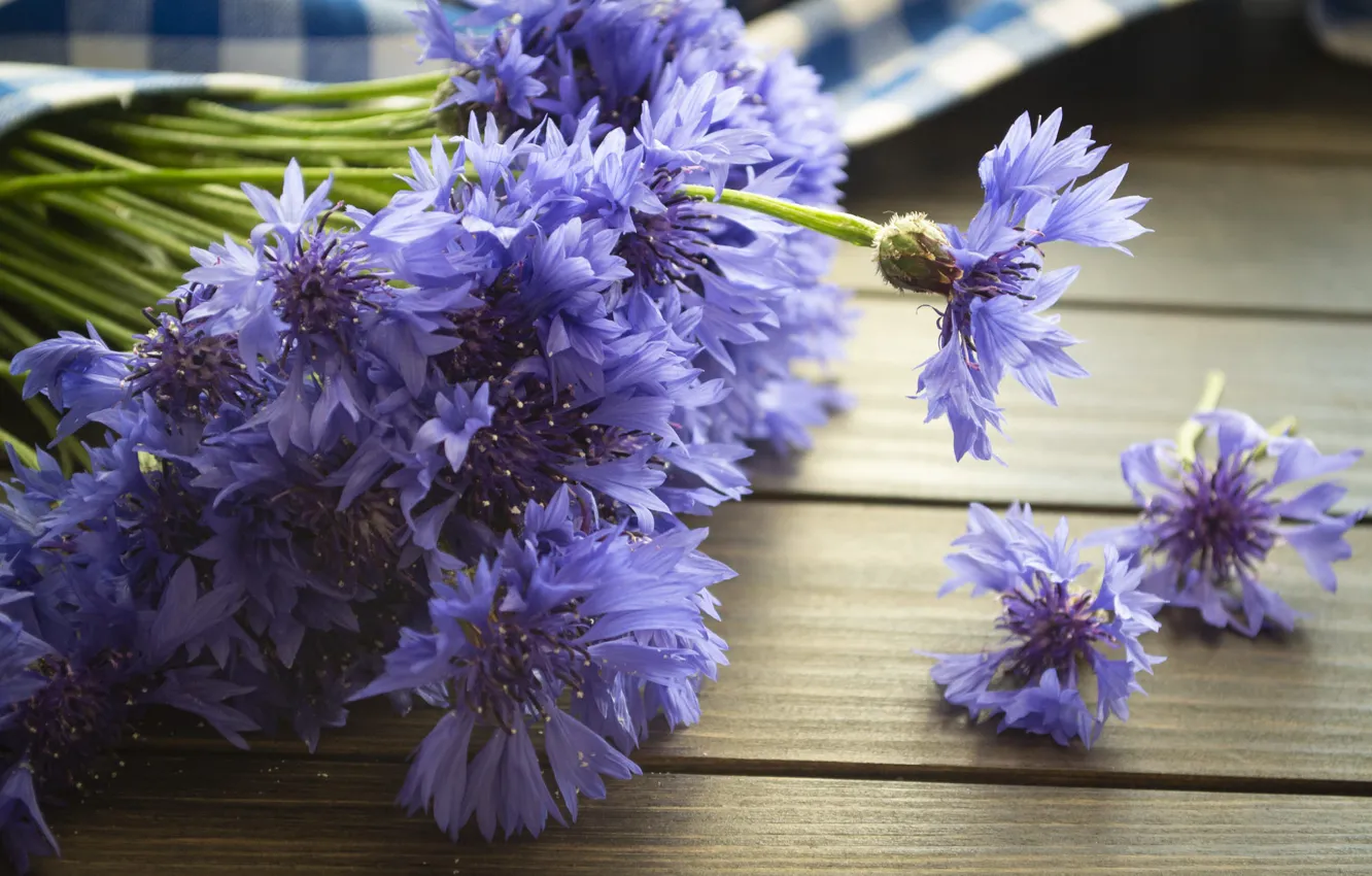 Photo wallpaper flowers, Board, bouquet, lilac, cornflowers
