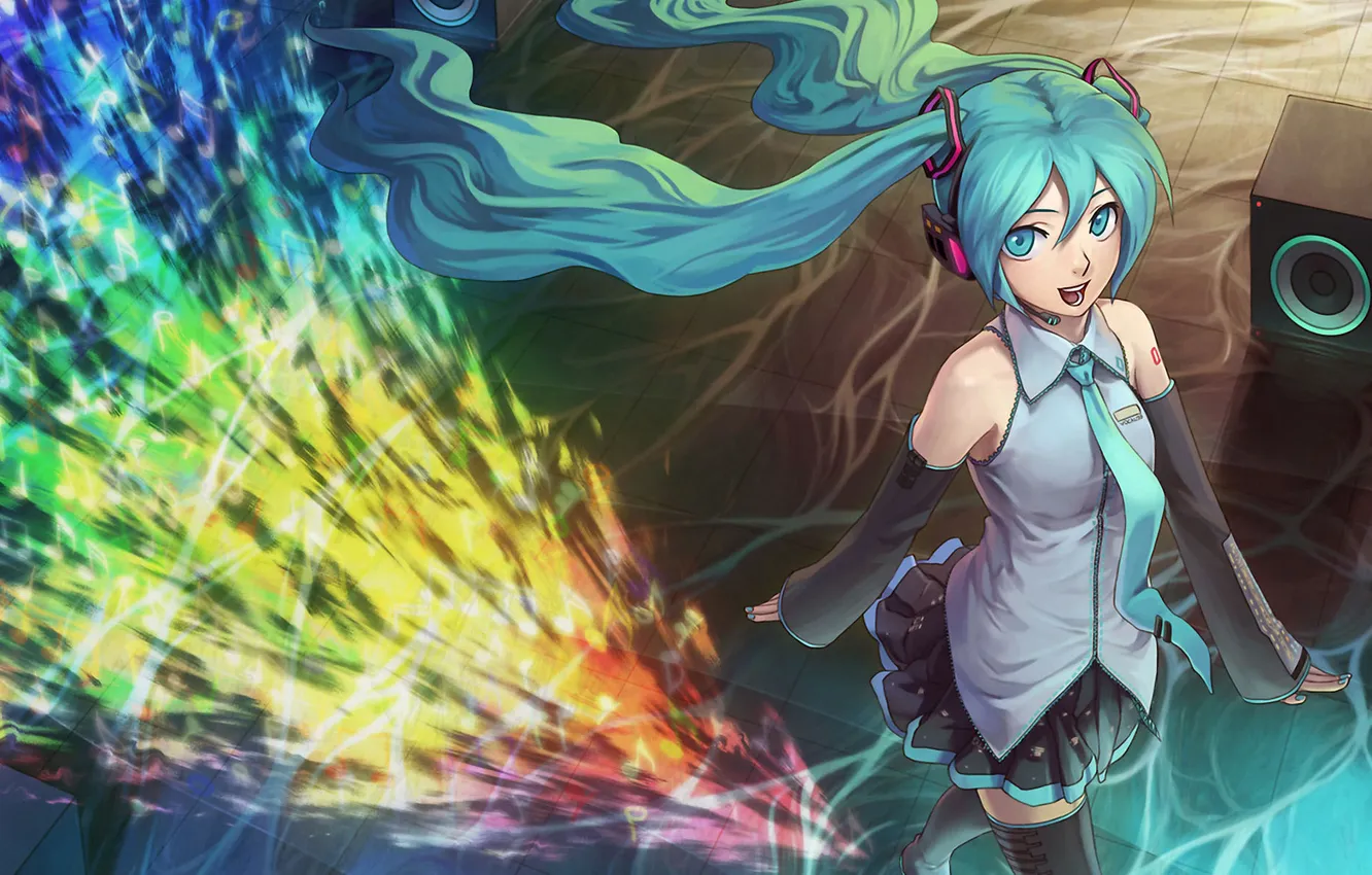 Photo wallpaper energy, girl, paint, range, headphones, art, speaker, vocaloid