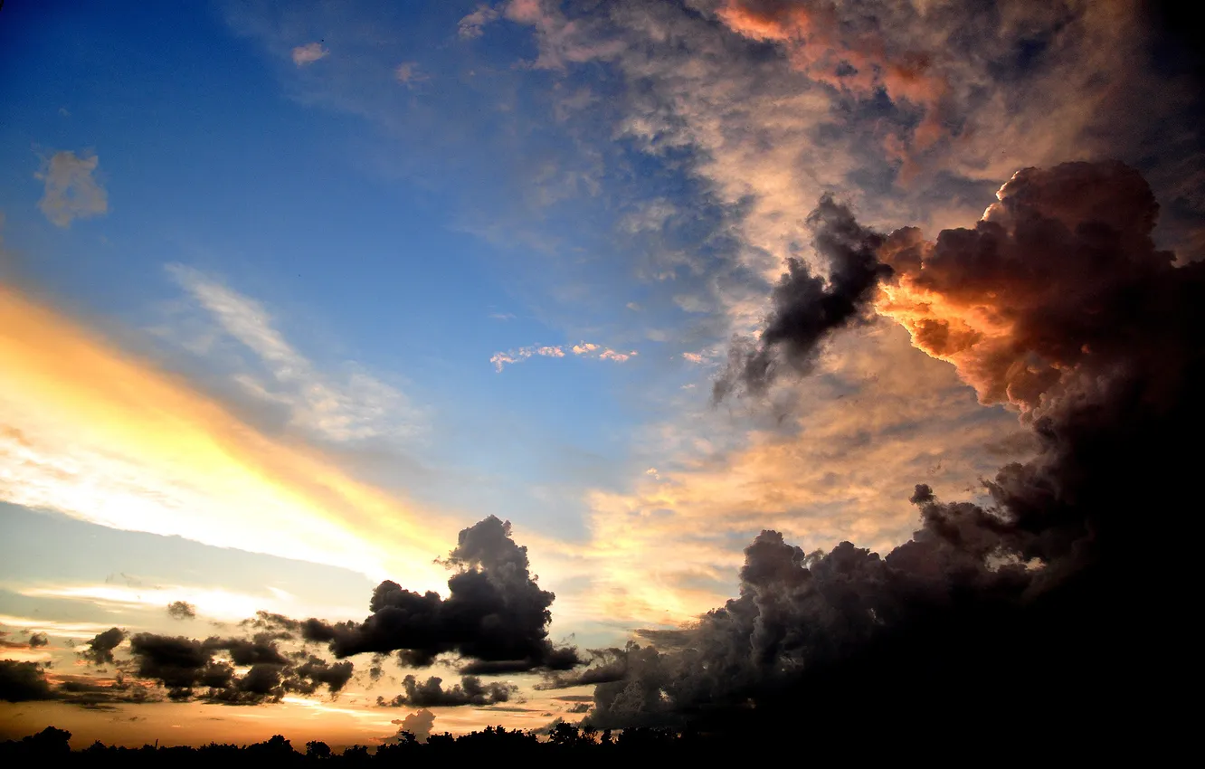 Photo wallpaper the sky, clouds, rays, light, sunset, nature