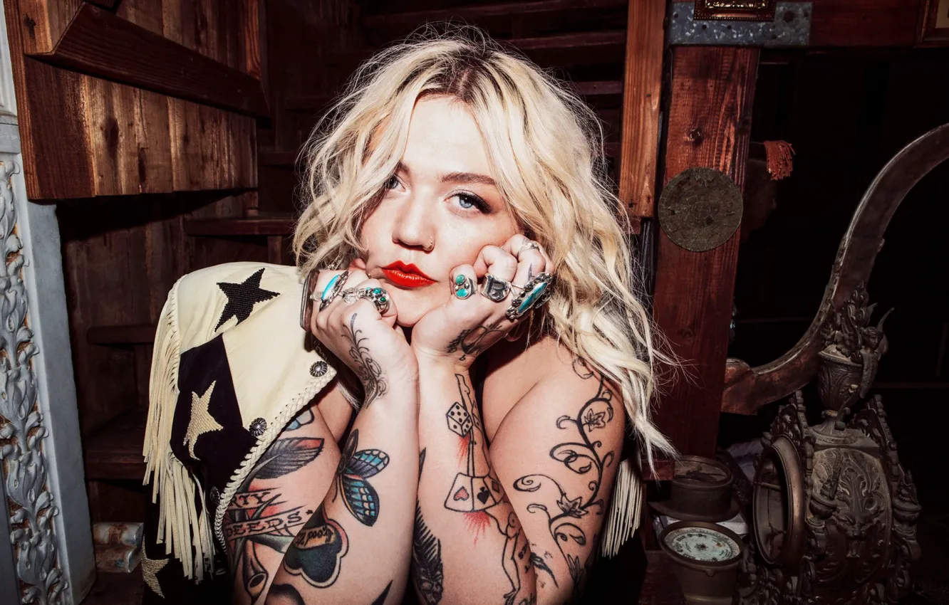Photo wallpaper tattoo, blonde, lips, singer, tattoo, tattoo, singer, El Schneider