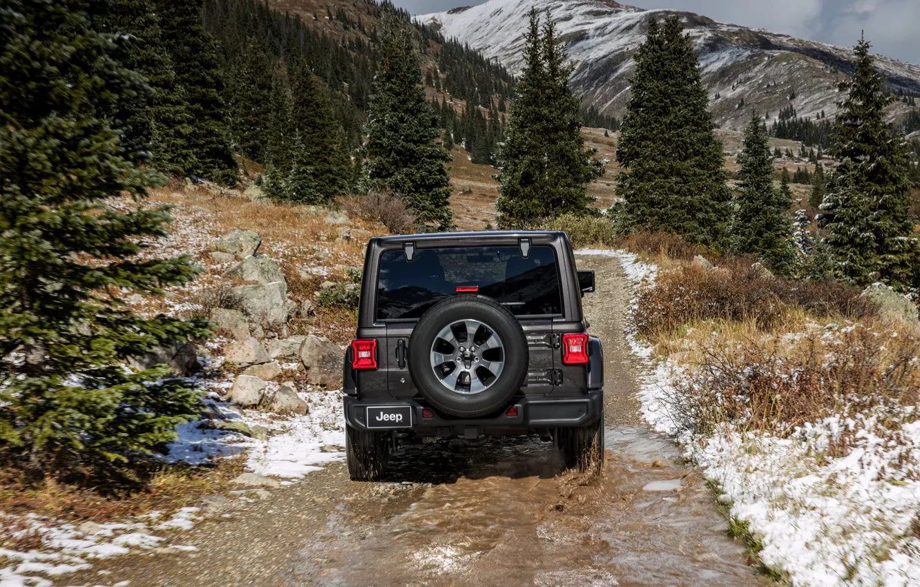 Photo wallpaper water, snow, primer, 2018, Jeep, feed, dark gray, Wrangler Sahara