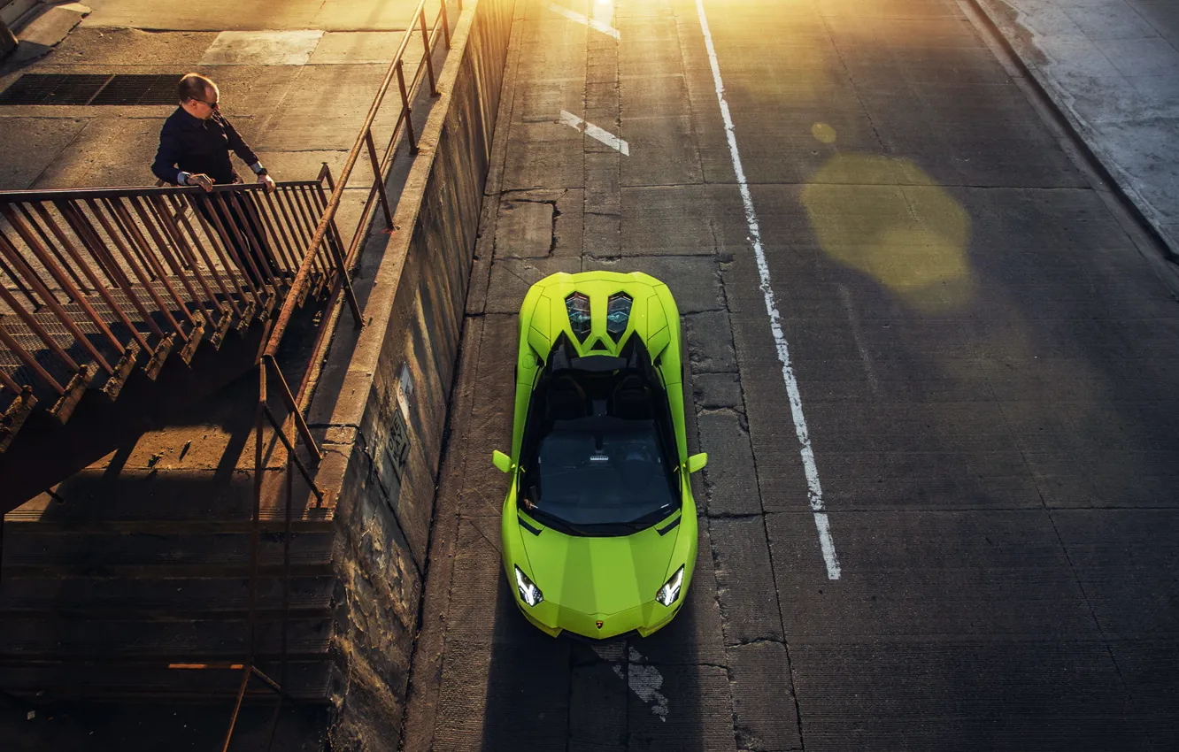 Photo wallpaper Roadster, Lamborghini, Green, Aventador, JeremyCliff Photography