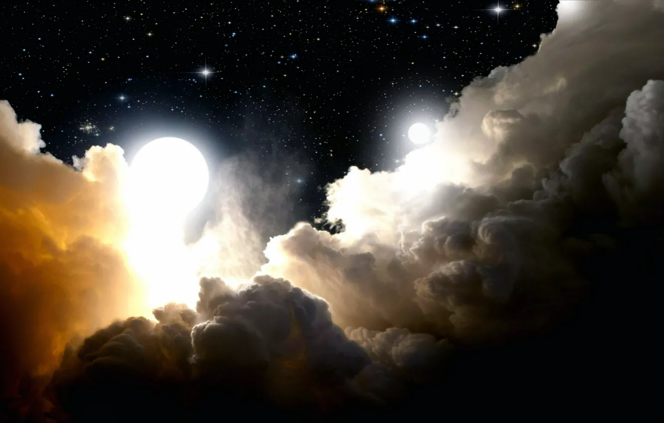 Photo wallpaper stars, clouds, the moon