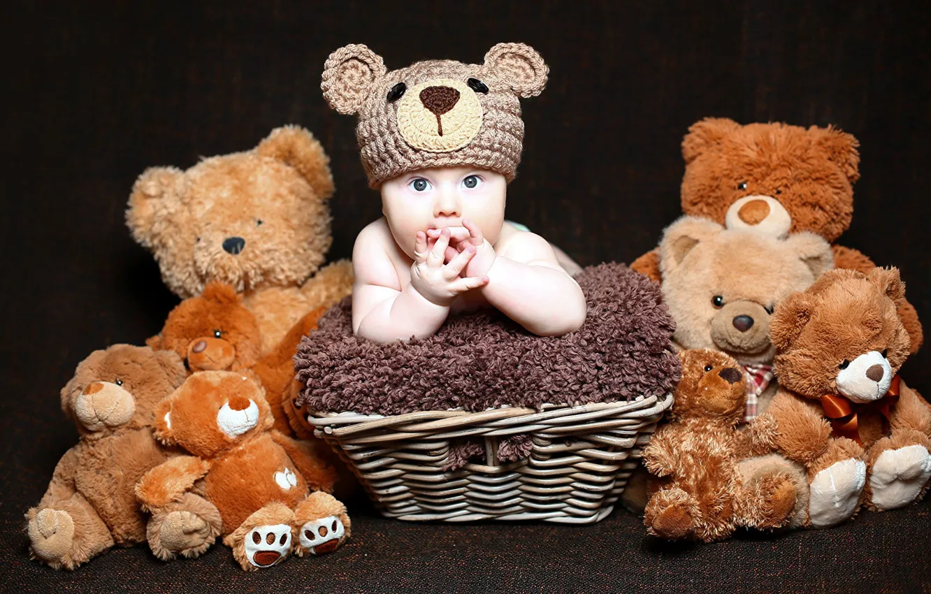 Photo wallpaper hat, toy, boy, baby, Mishutka
