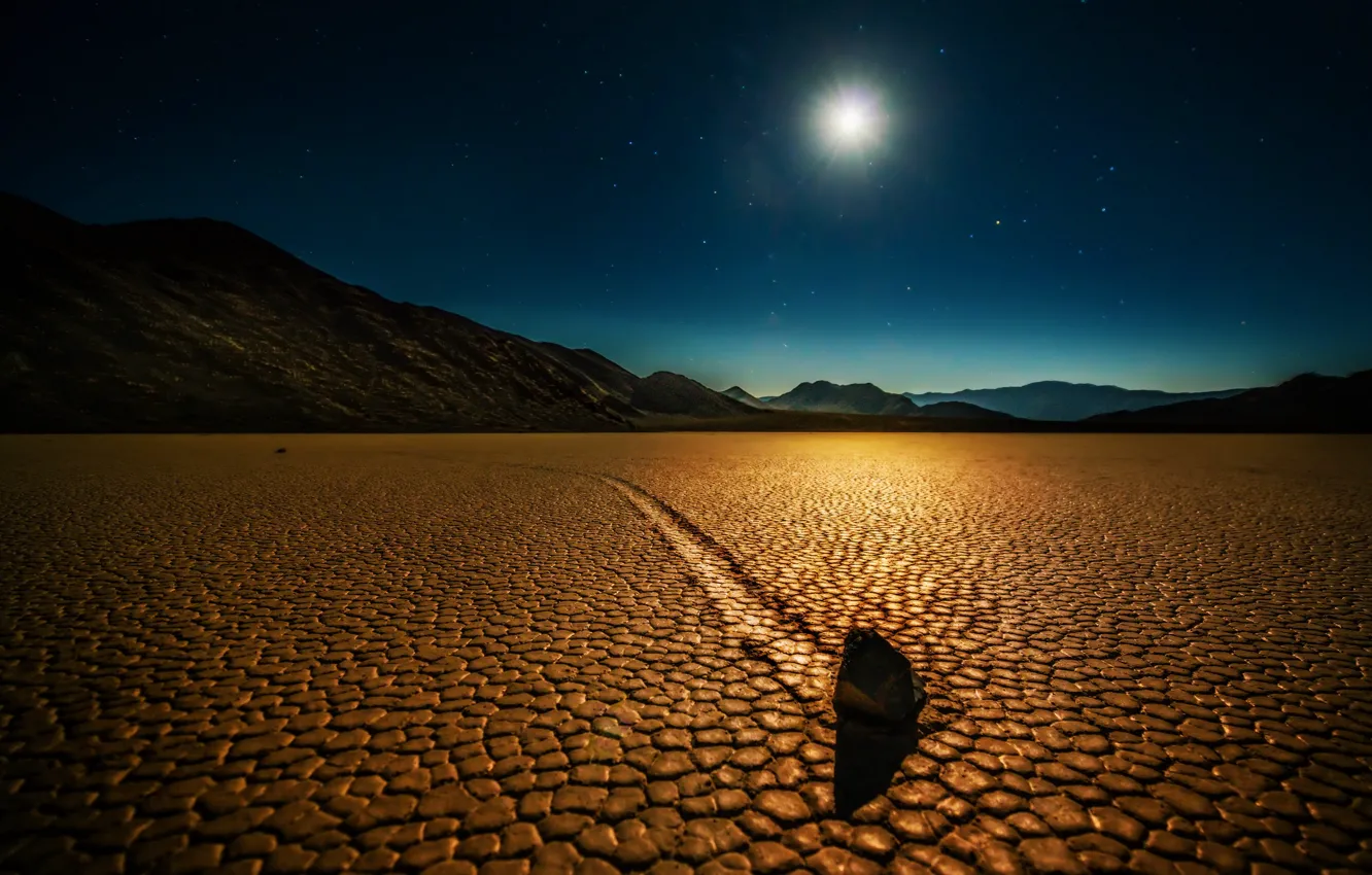 Photo wallpaper landscape, night, desert, stone