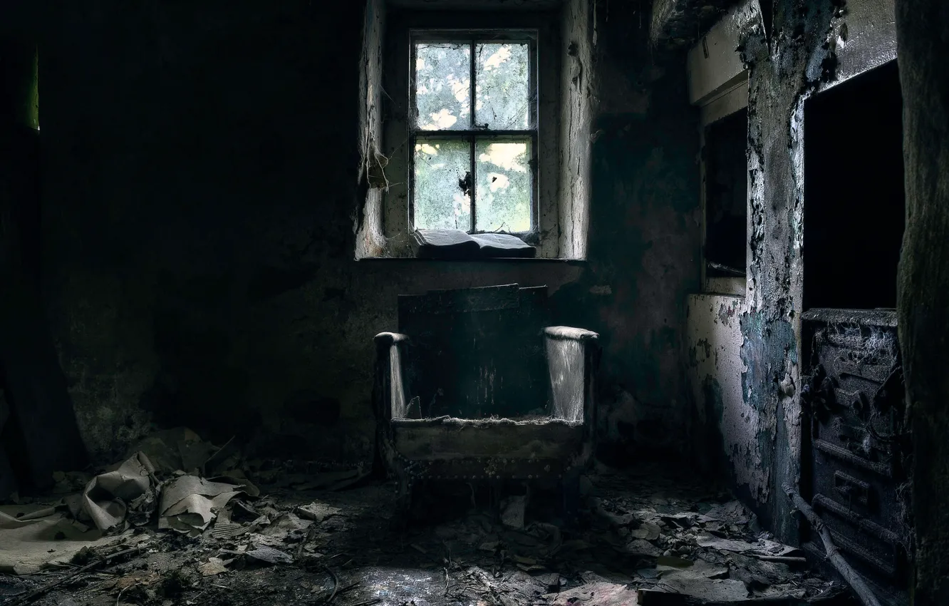 Photo wallpaper chair, window, needs repair, comfort)