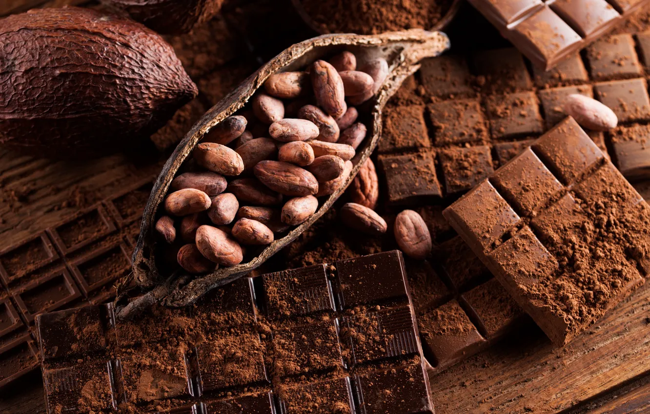 Photo wallpaper chocolate, nuts, bokeh, cocoa