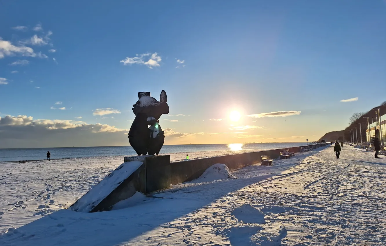Photo wallpaper zima, Sun, early time, monument