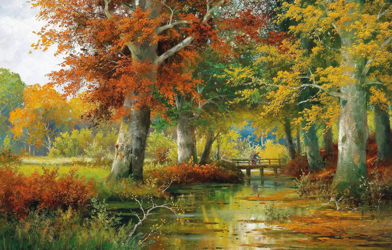 Photo wallpaper Alois Arnegger, Autumn landscape, Austrian painter, Autumn Landscape, Austrian painter, oil on canvas, Alois Arnegger