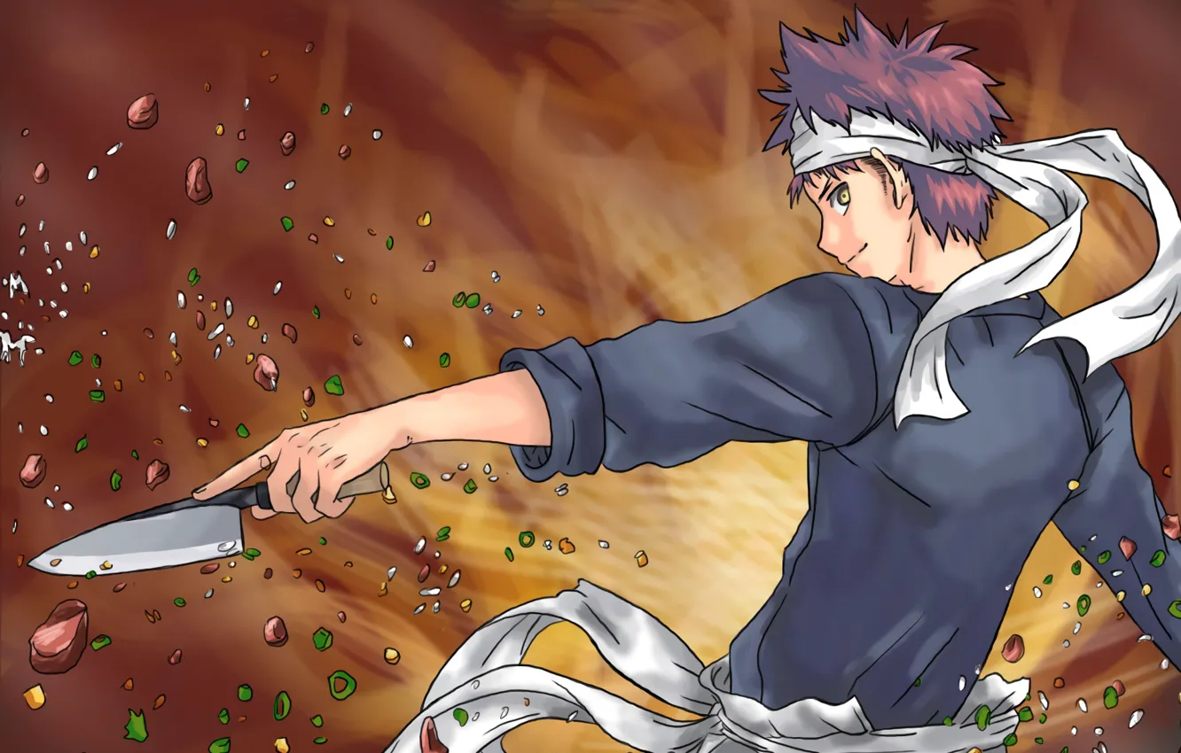 Photo wallpaper anime, art, knife, cook, guy, Shokugeki no Soma, Kitchen Catfish