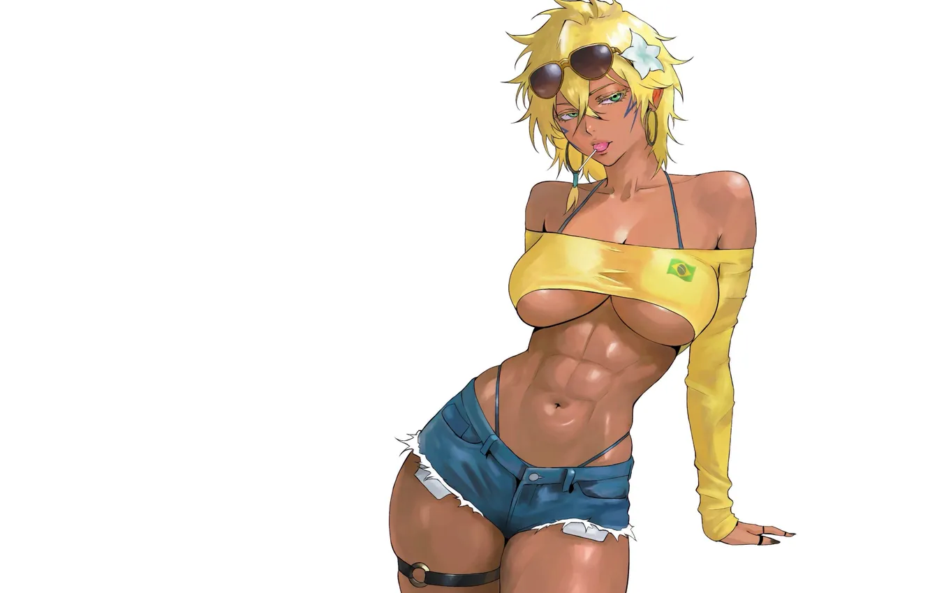 Photo wallpaper girl, hot, sexy, boobs, yellow, anime, brown, blonde
