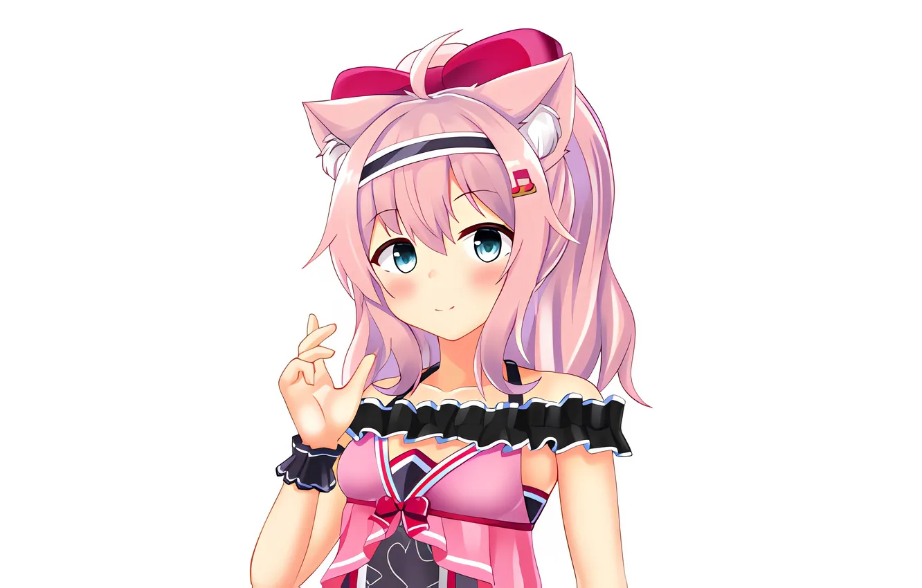 Photo wallpaper girl, pink hair, long hair, dress, animal ears, anime, blue eyes, beautiful