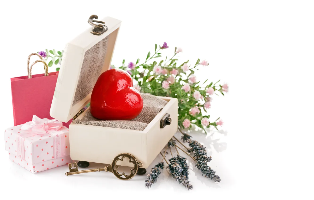 Photo wallpaper love, flowers, heart, key