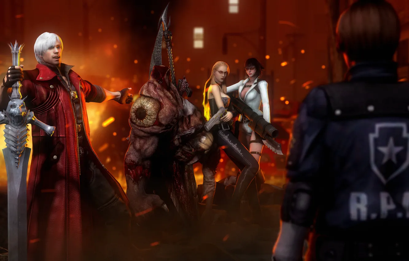 Photo wallpaper Dante, Capcom, Devil may cry 4, Leon, Lady, William Birkin, Leon S. Kennedy, Trish