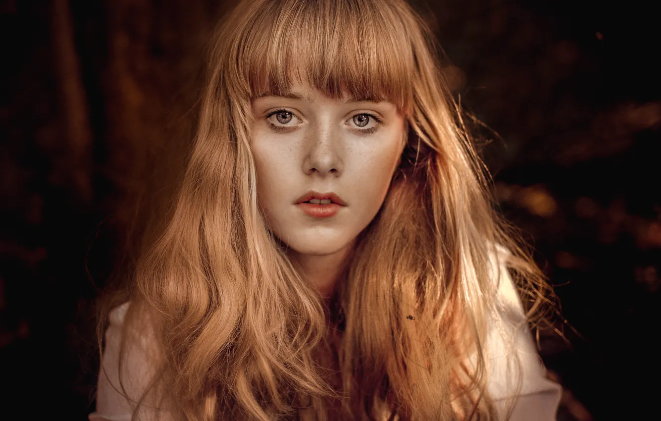 Photo wallpaper eyes, look, girl, background, hair, cutie