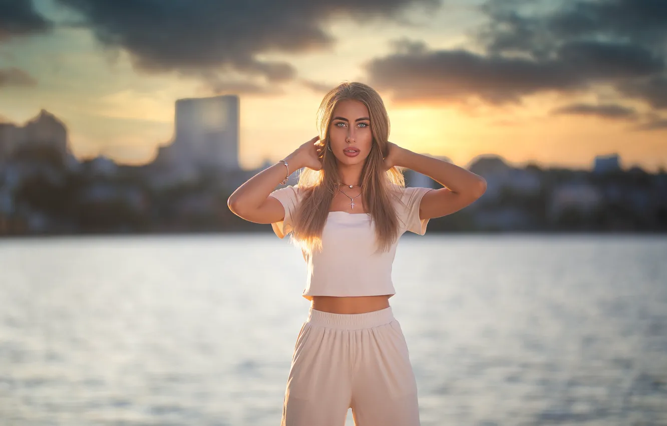 Photo wallpaper look, girl, pose, river, Dmitry Shulgin, Yana Sazhina