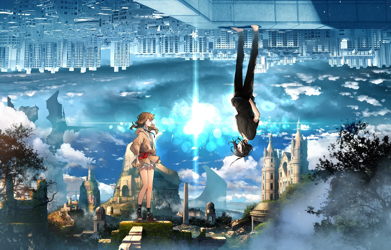 Photo wallpaper girl, the city, fiction, guy