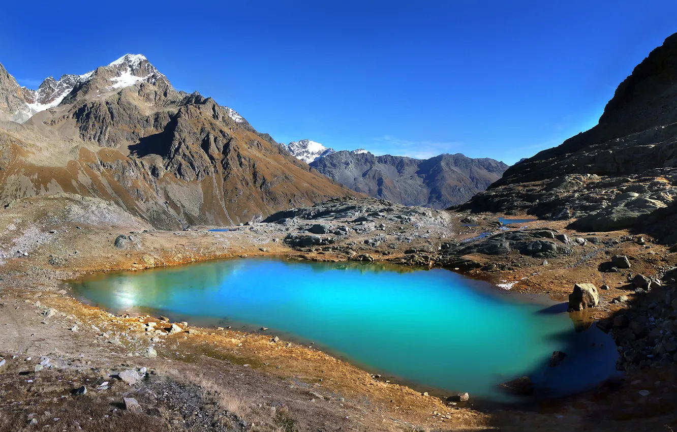 Photo wallpaper mountains, lake, Italy
