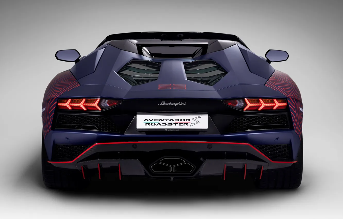 Photo wallpaper aerodynamics, supercar, convertible, exterior, light grey background, Lamborghini Aventador S, streamlined shapes, Korean Special Series