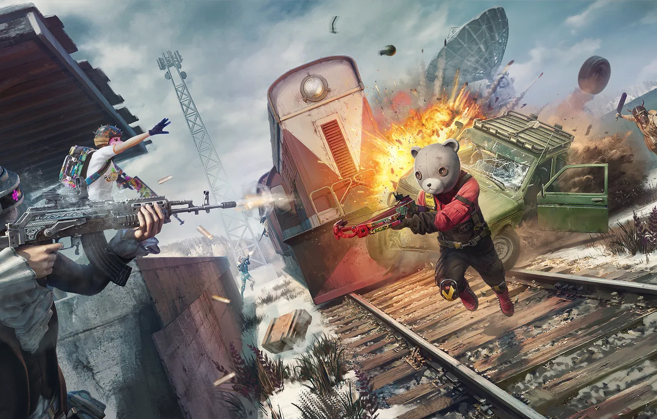 Photo wallpaper the explosion, shootout, 2020, Season 7, PlayerUnknown's Battlegrounds, PUBG Corporation