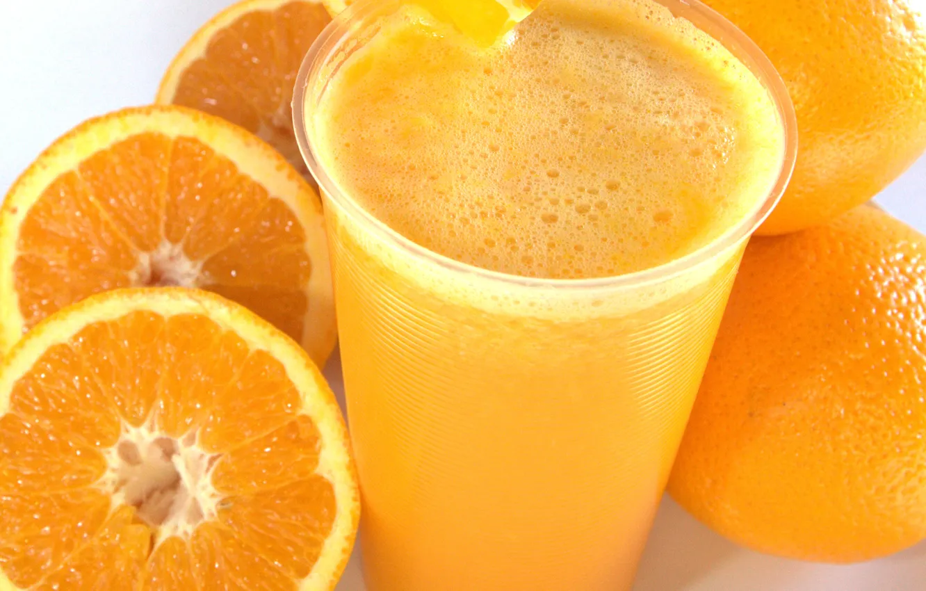 Photo wallpaper glass, oranges, juice