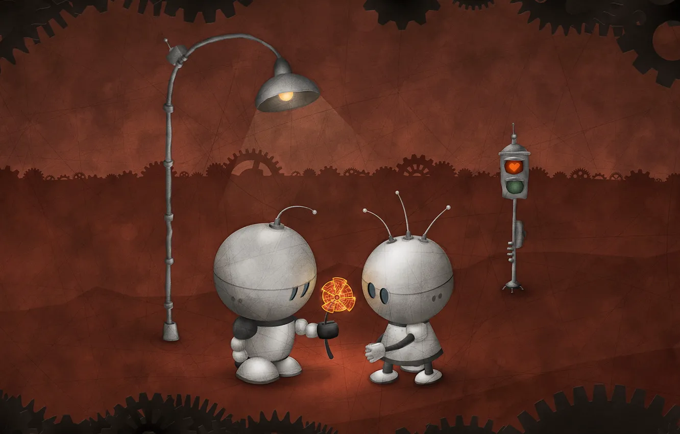 Photo wallpaper love, flowers, style, robot, traffic light, picture, vlad