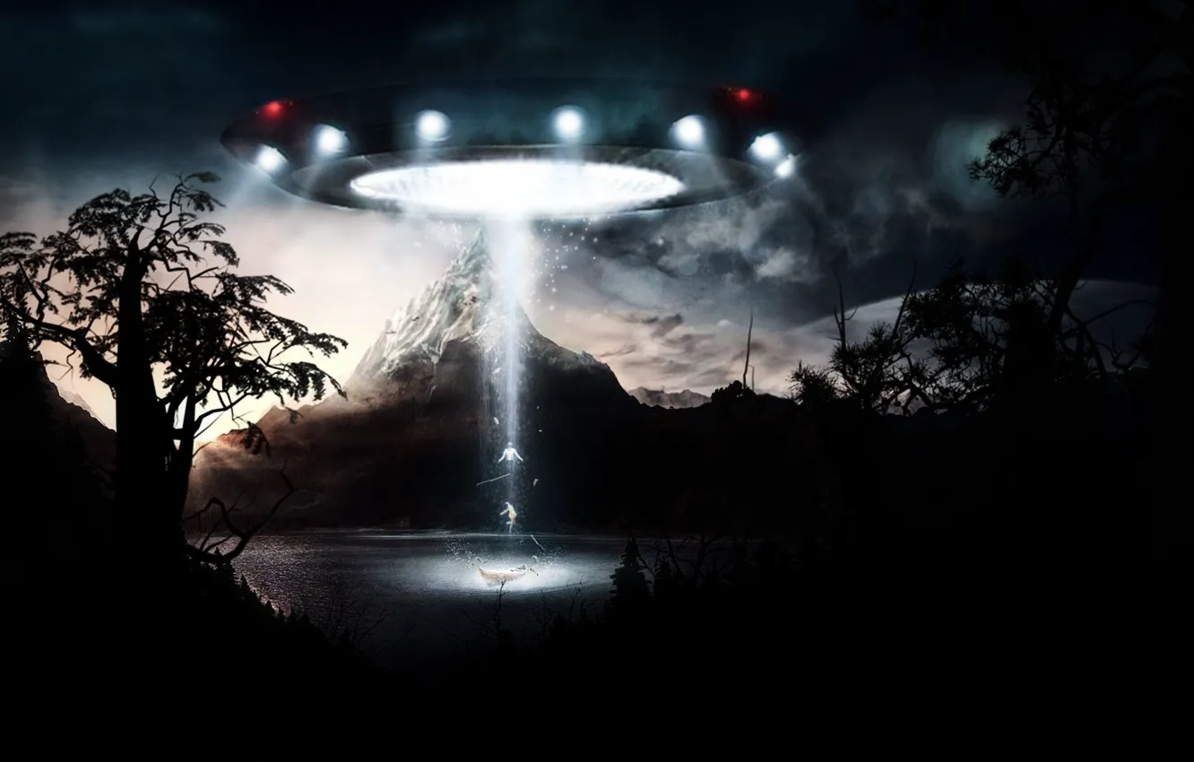 Photo wallpaper dark, science fiction, digital art, UFO