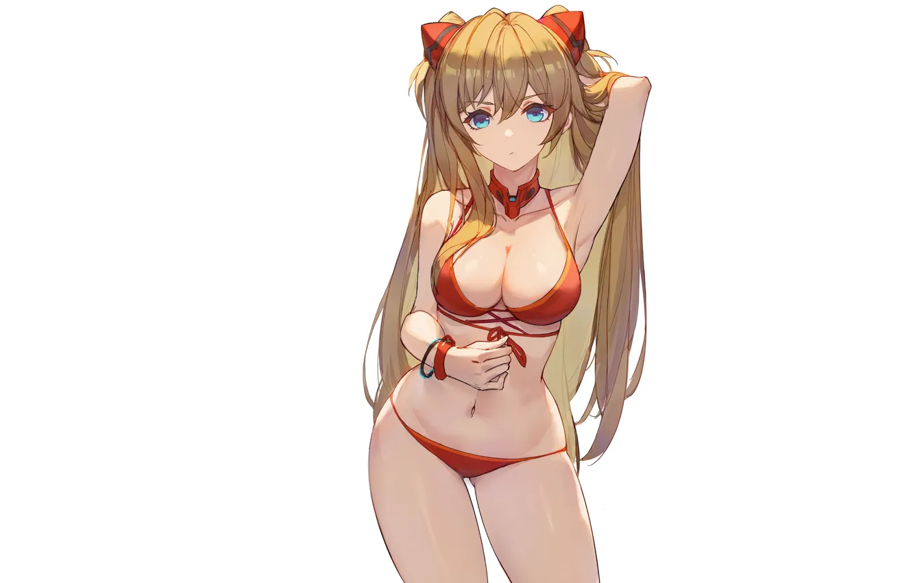 Photo wallpaper red, girl, sexy, Bikini, Anime, evangelion, pretty, asuka