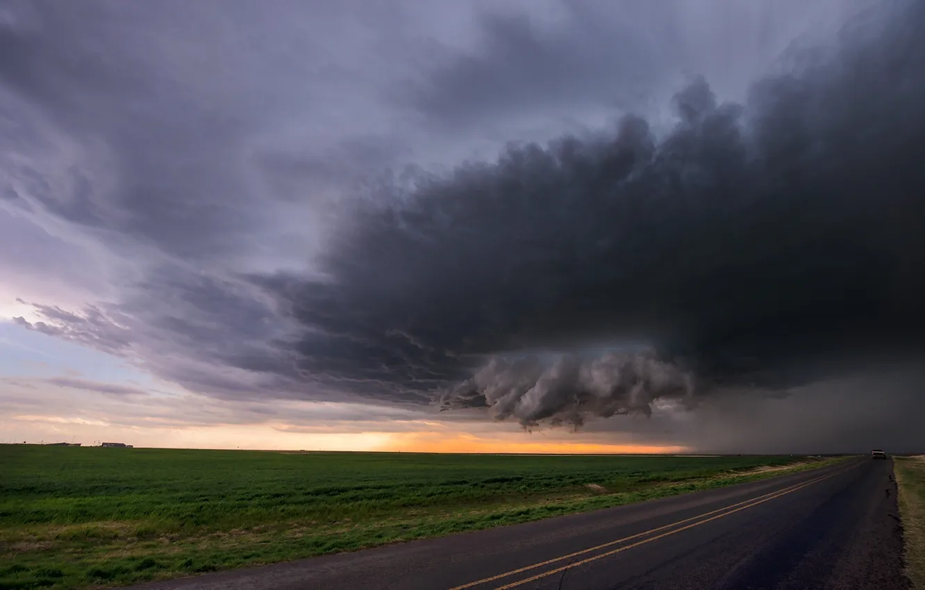 Photo wallpaper road, the sky, landscape, clouds