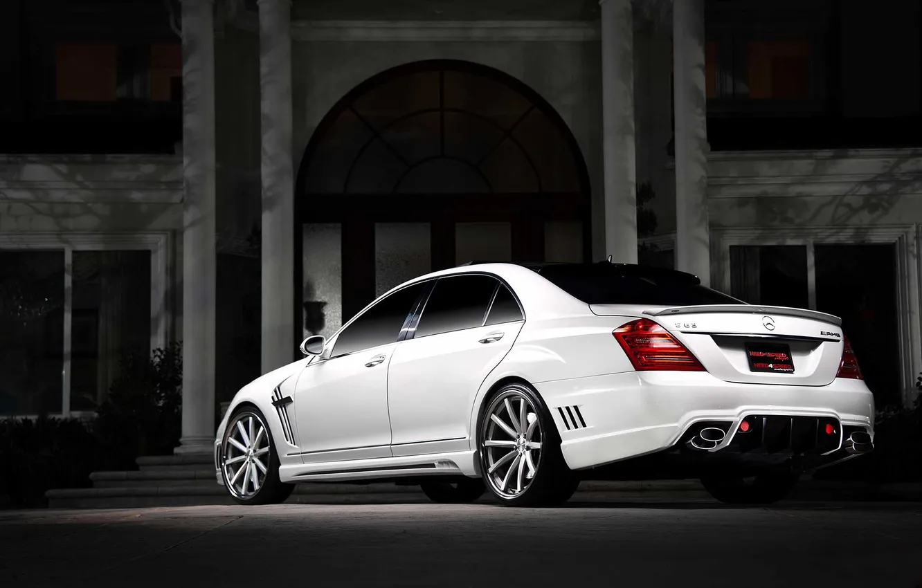 Photo wallpaper white, night, tuning, Mercedes, Mercedes, S Class