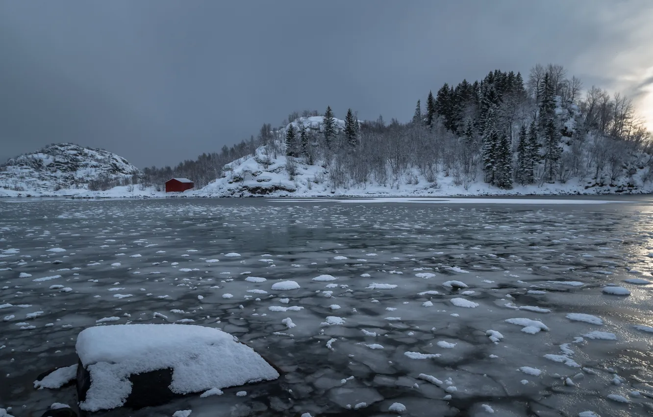 Photo wallpaper winter, river, ice