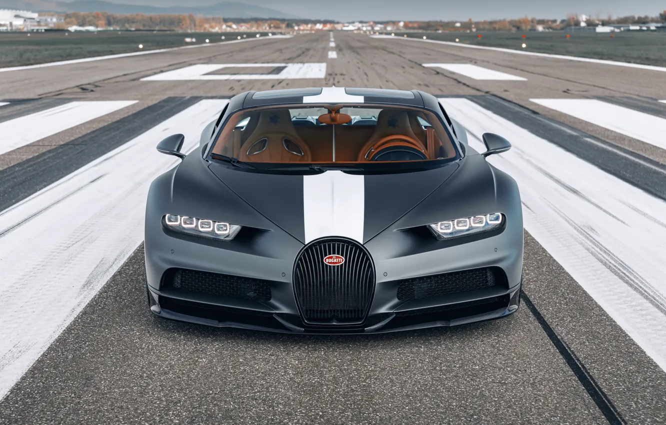 Photo wallpaper Bugatti, front view, Sport, W16, Chiron, spezzare, 2021, matt grey