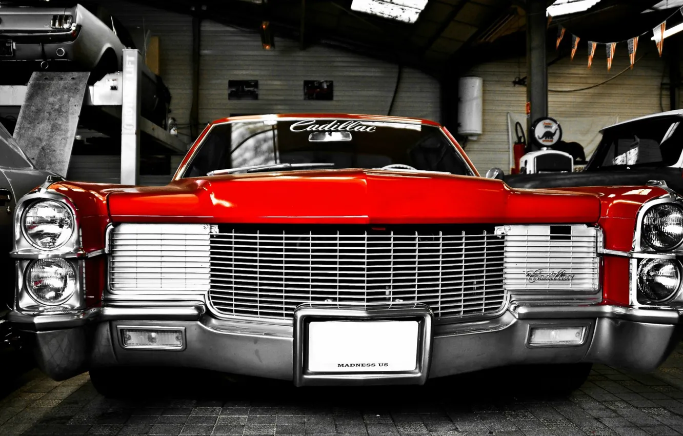Photo wallpaper Cadillac, Red, City, Classical, Retro Car