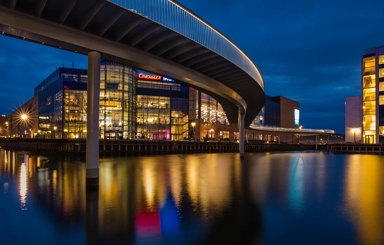 Photo wallpaper night, lights, Denmark, capital, Copenhagen