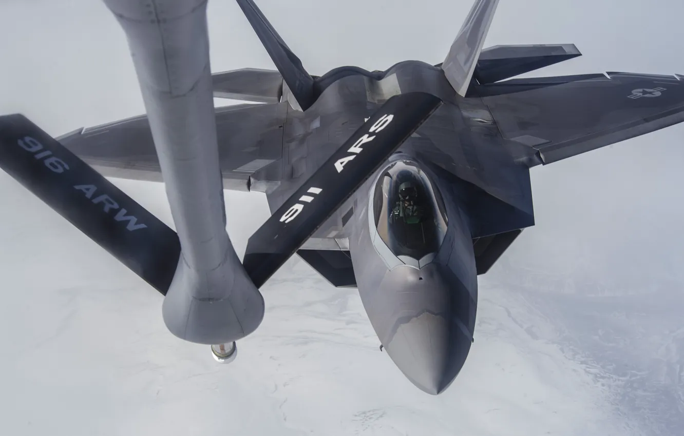 Photo wallpaper fighter, F-22, Raptor, multipurpose, refueling