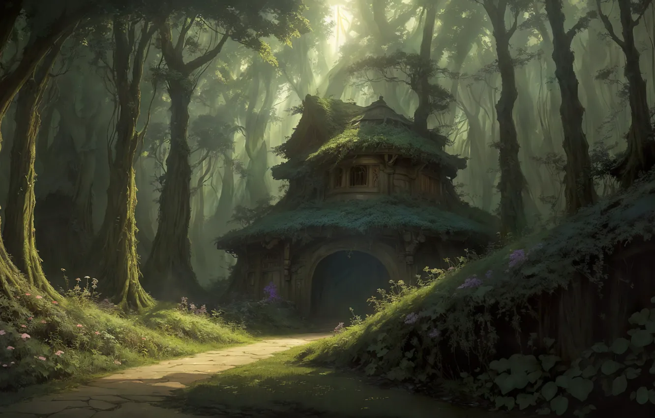 Photo wallpaper forest, landscape, art, pathway, digital art, fantasy art, Desolation, mysterious